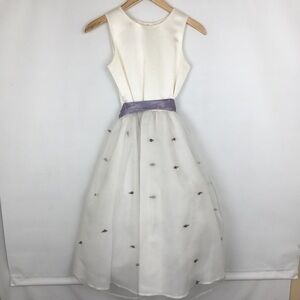 Us Angels The Organza Dress Girls Sz 12 White Purple Satin Floral Wedding Easter